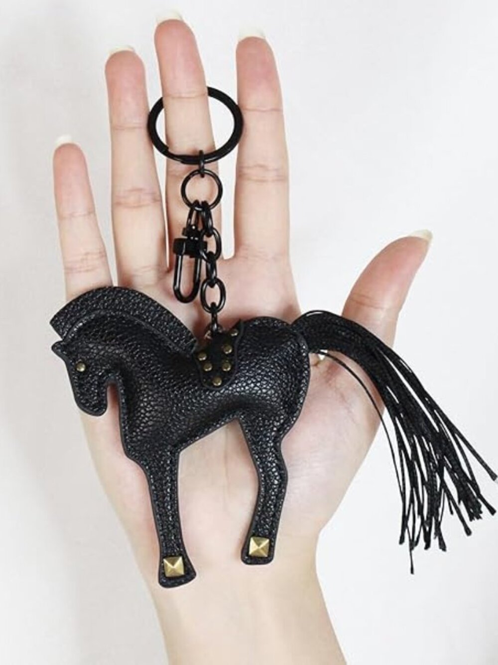 Black Leather Horse Handbag Charm Keychain for Purse Backpack etc